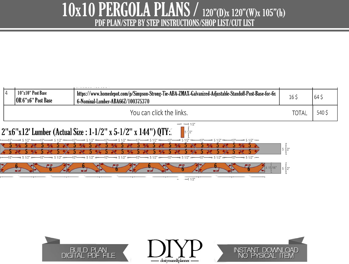 DIY Pergola Plans: Build a Classic 10x10 Pergola - Easy to Follow Instructions, Shopping List, and Construction Animation