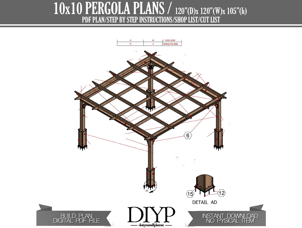 DIY Pergola Plans: Build a Classic 10x10 Pergola - Easy to Follow Instructions, Shopping List, and Construction Animation