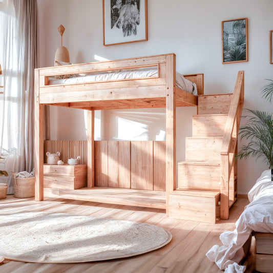 DIY Full-Size Loft Bed with Storage Stairs & Lounge Area | Space-Saving Modular Bed | Beginner-Friendly Woodworking Plan | Digital PDF