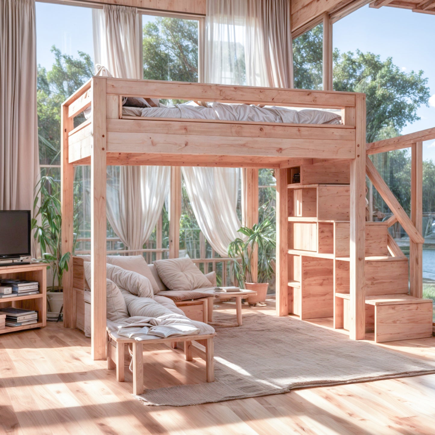 DIY Full-Size Loft Bed with Storage Stairs & Lounge Area | Space-Saving Modular Bed | Beginner-Friendly Woodworking Plan | Digital PDF