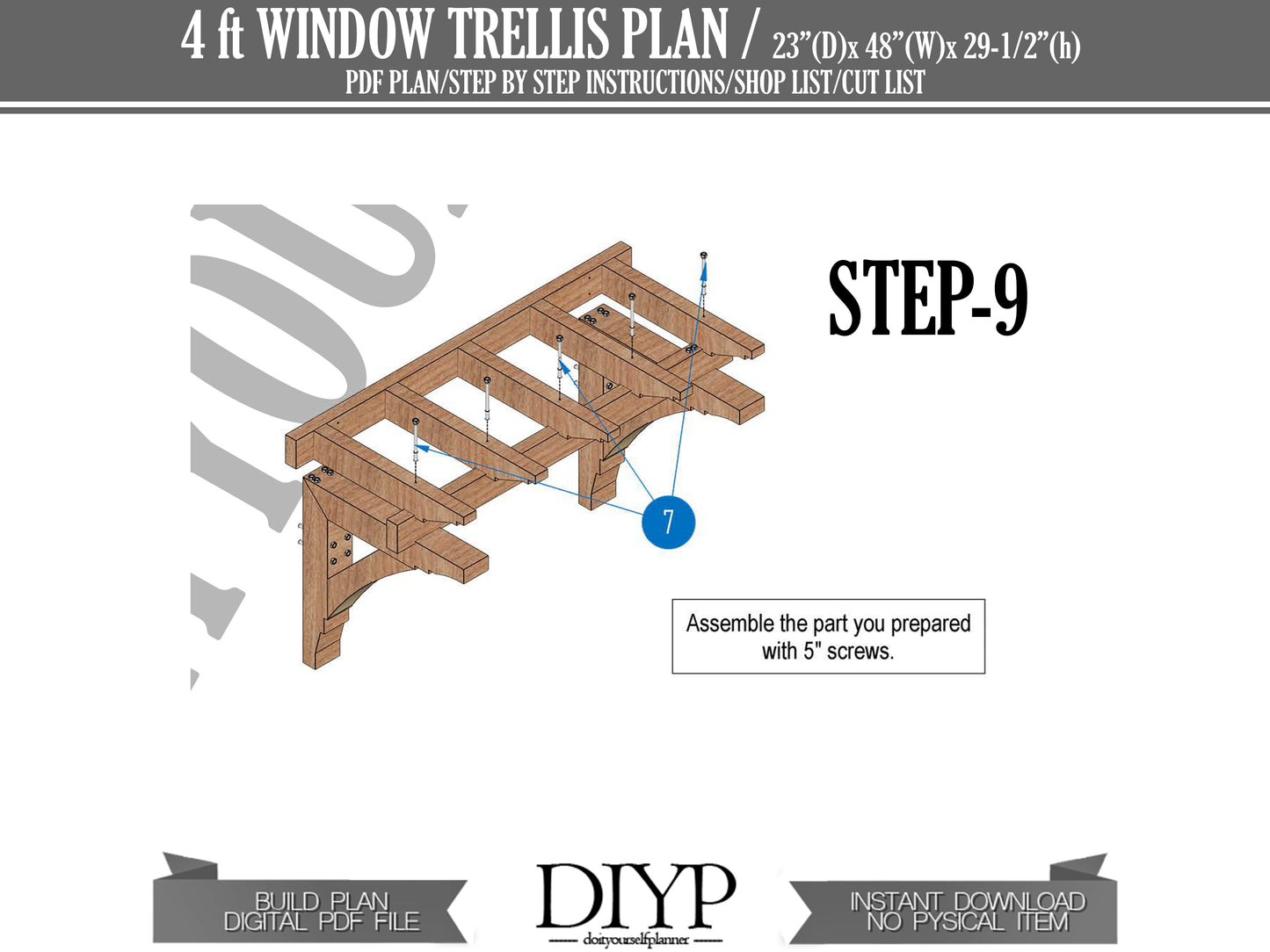 4 ft window Trellis Plan - DIY arbor plans - Door garage arbor - cottage door pergola plans - DIY trellis