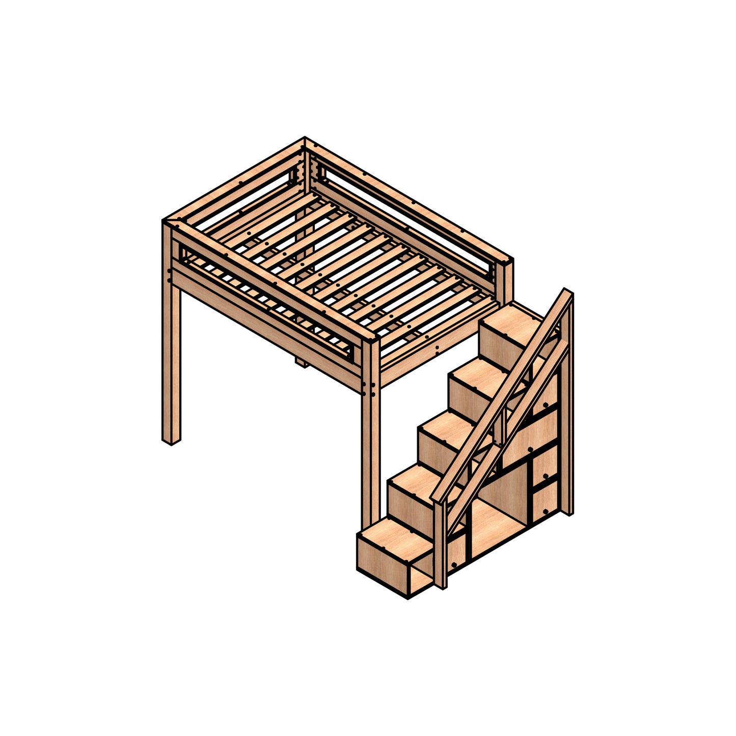 DIY Full-Size Loft Bed with Storage Stairs & Lounge Area | Space-Saving Modular Bed | Beginner-Friendly Woodworking Plan | Digital PDF