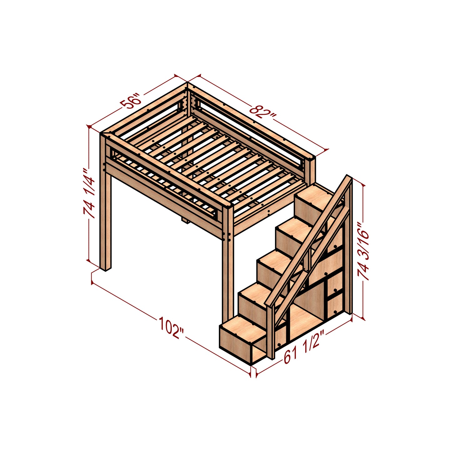 DIY Full-Size Loft Bed with Storage Stairs & Lounge Area | Space-Saving Modular Bed | Beginner-Friendly Woodworking Plan | Digital PDF