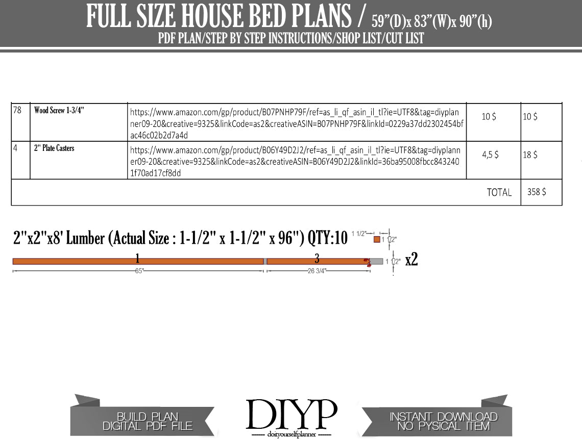 Full Size House Bed Plan