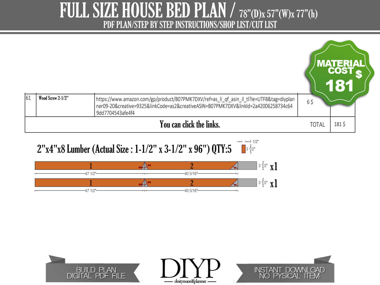 Full Size House Bed with Wood Chimney Plans
