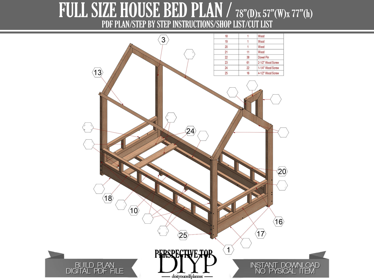 Full Size House Bed with Wood Chimney Plans