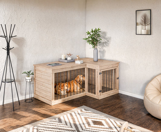 DIY L Shaped Dog Kennel Plan, Wooden Dog Crate Plans, Large Dog House Plan, Indoor Dog Kennel DIY, Modern Dog Crate Furniture