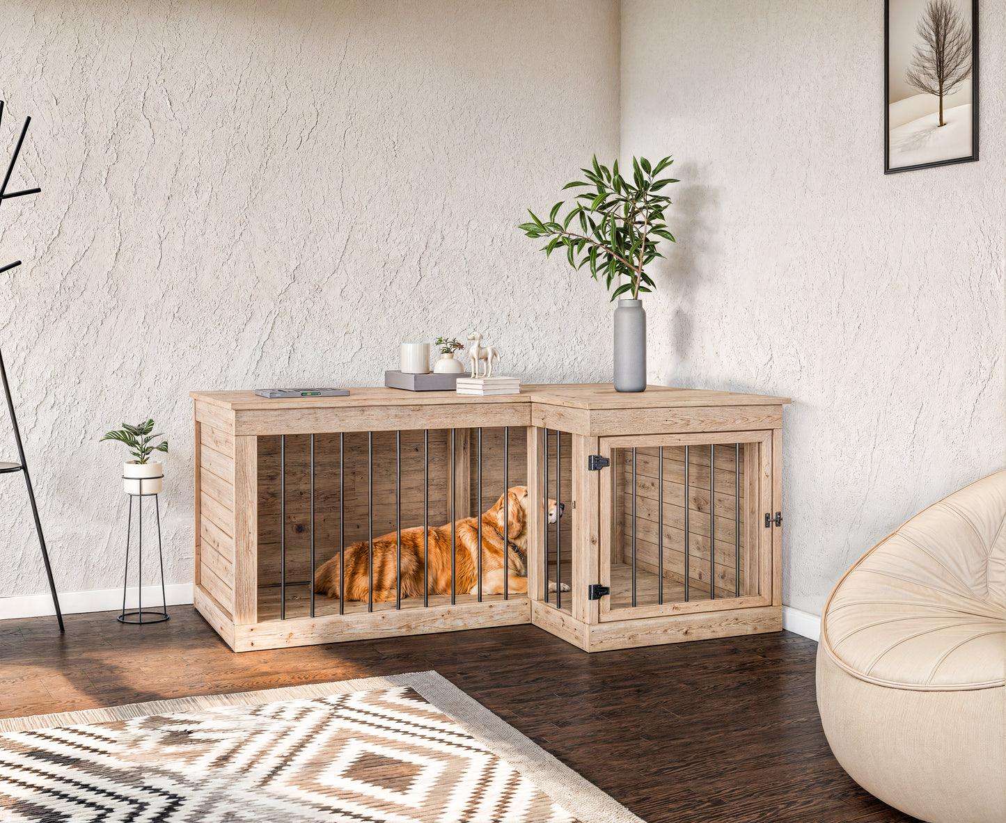 DIY L Shaped Dog Kennel Plan, Wooden Dog Crate Plans, Large Dog House Plan, Indoor Dog Kennel DIY, Modern Dog Crate Furniture