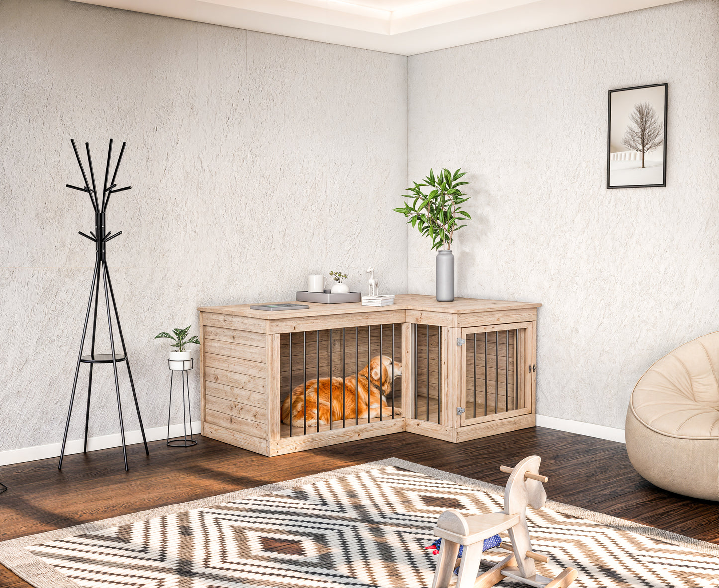 DIY L Shaped Dog Kennel Plan, Wooden Dog Crate Plans, Large Dog House Plan, Indoor Dog Kennel DIY, Modern Dog Crate Furniture