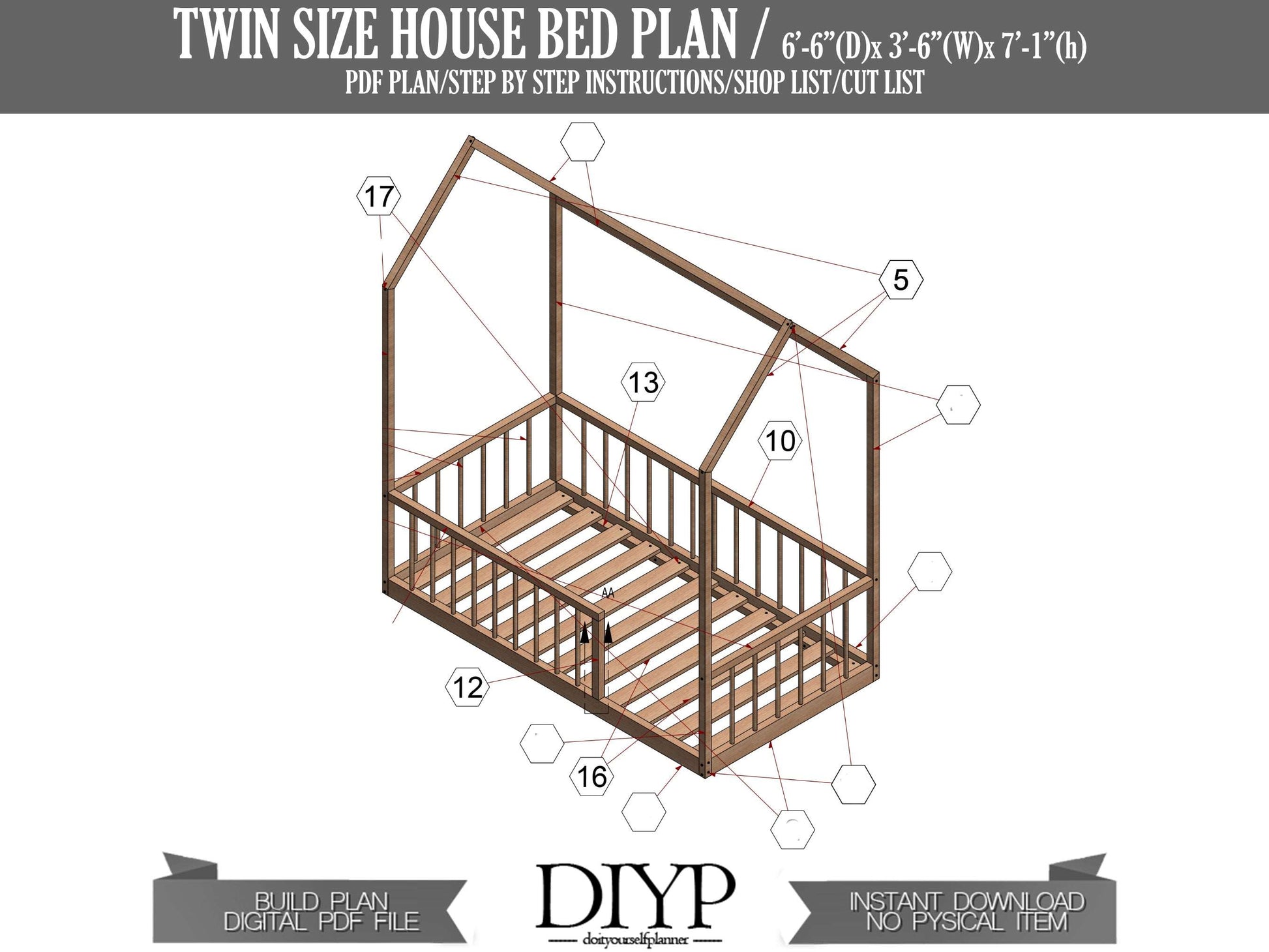 Create Enchanting Twin Size Montessori House Bed Frame | Comprehensive DIY Woodworking Plan with Parts List, Shopping Guide, and Animation