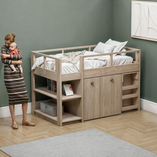 DIY Twin Loft Bed with Pull-Out Desk and Storage – Digital Woodworking Plan