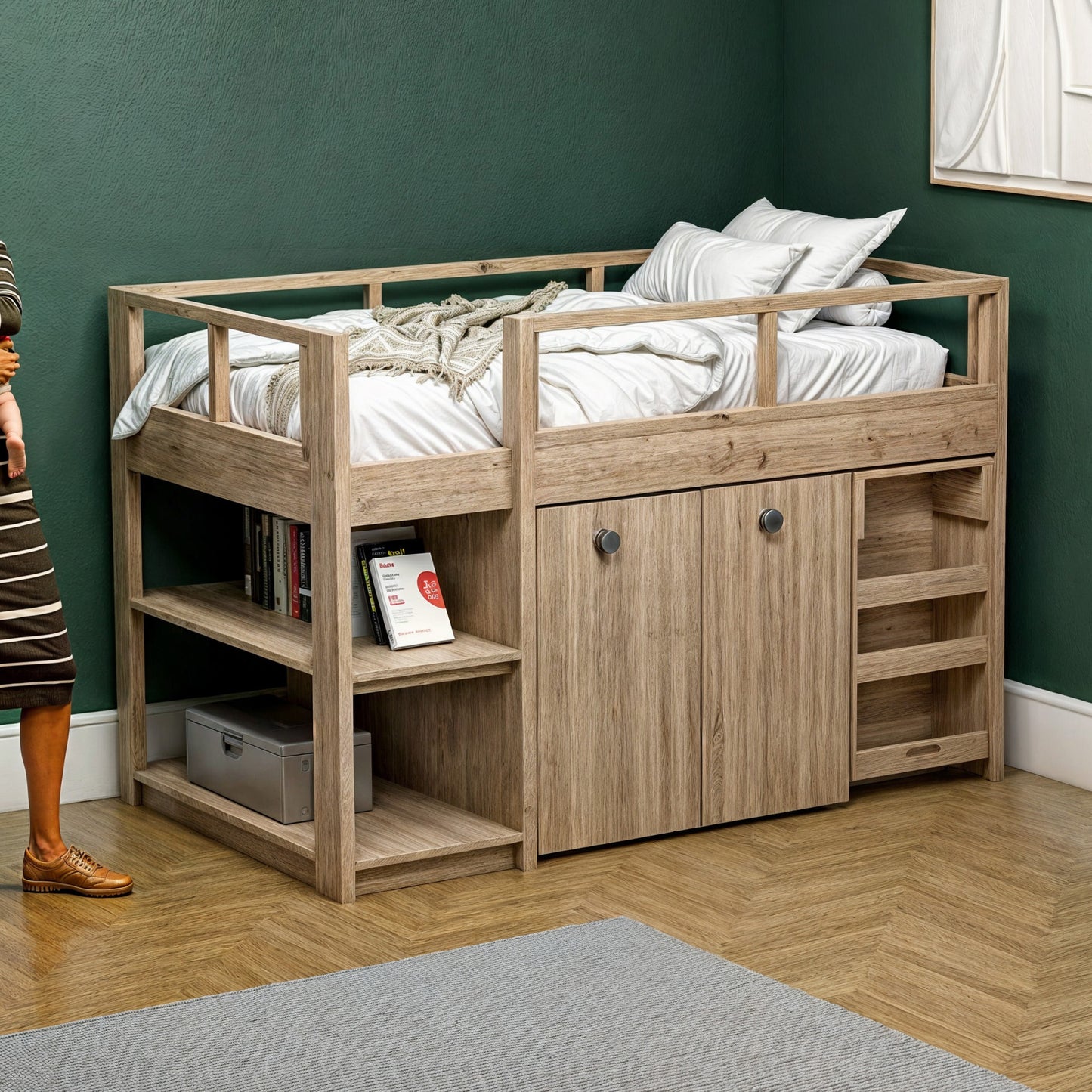 DIY Twin Loft Bed with Pull-Out Desk and Storage – Digital Woodworking Plan