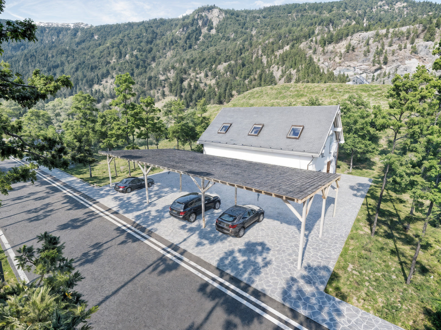 DIY Carport Plans - 32x72ft Single-Pitched Roof - Construction Blueprints, Material List, Cut List, and 3D Animation