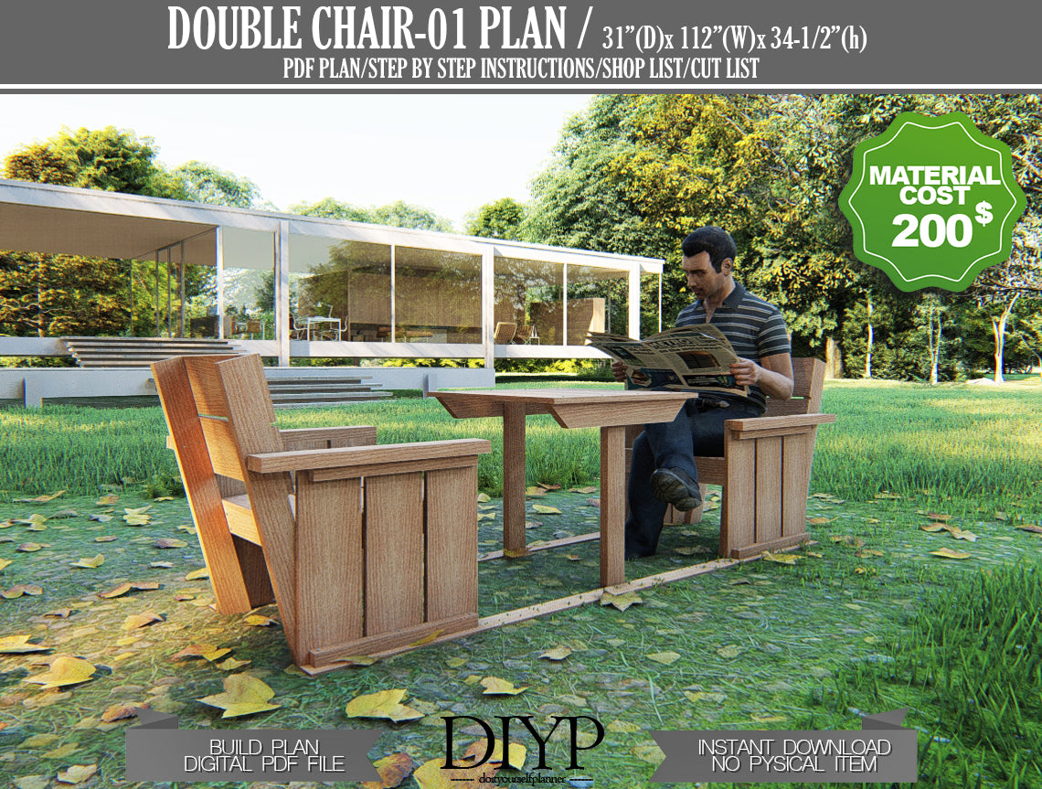 Two adirondack chair build plans, Two chair with table digital plans, diy plans for chiar