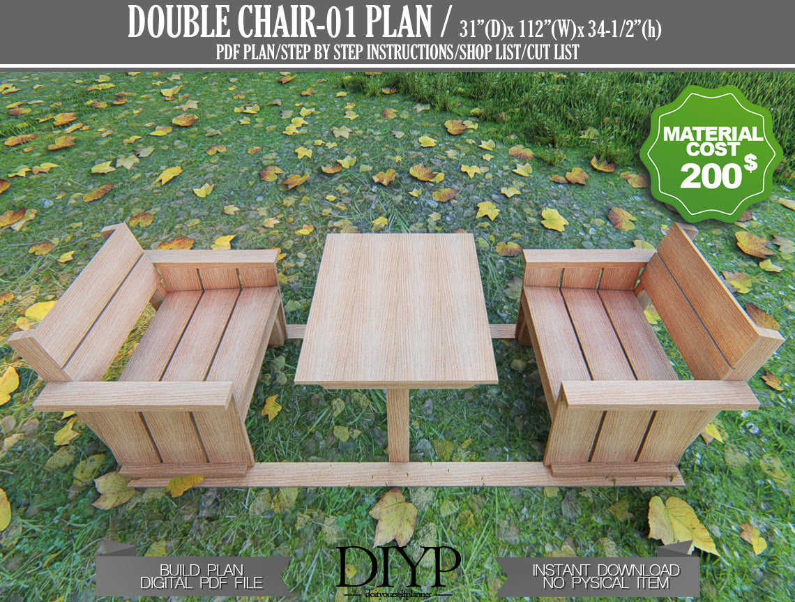 Two adirondack chair build plans, Two chair with table digital plans, diy plans for chiar