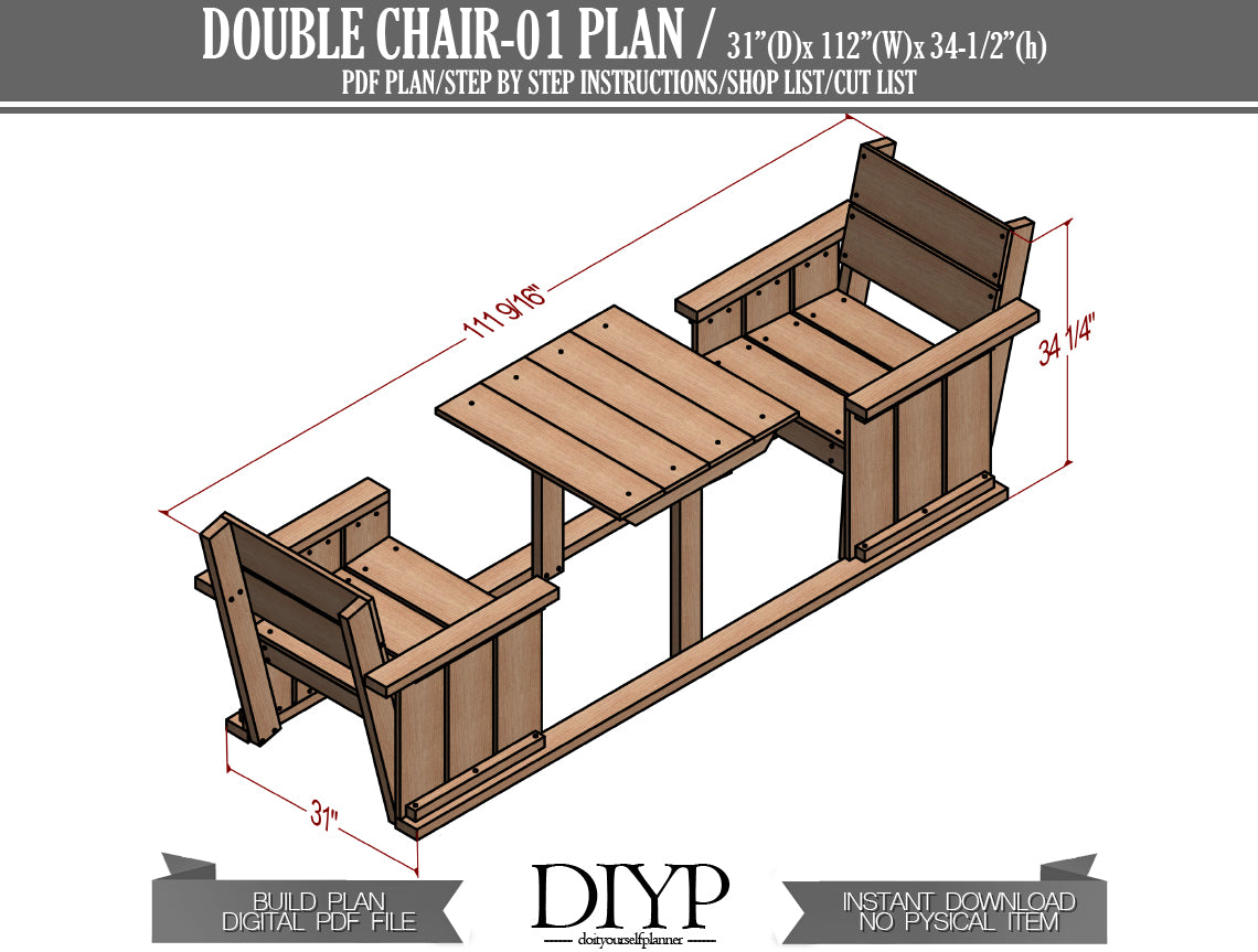 Two adirondack chair build plans, Two chair with table digital plans, diy plans for chiar