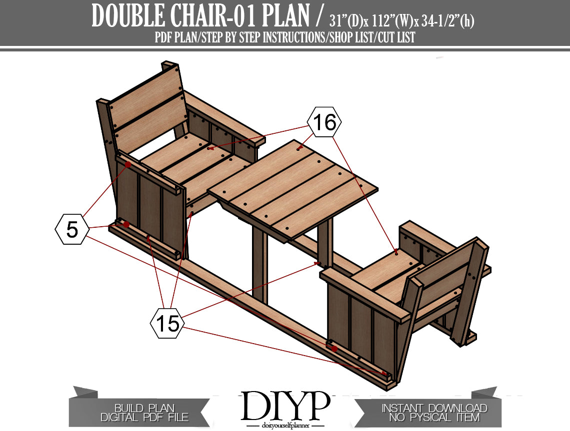 Two adirondack chair build plans, Two chair with table digital plans, diy plans for chiar