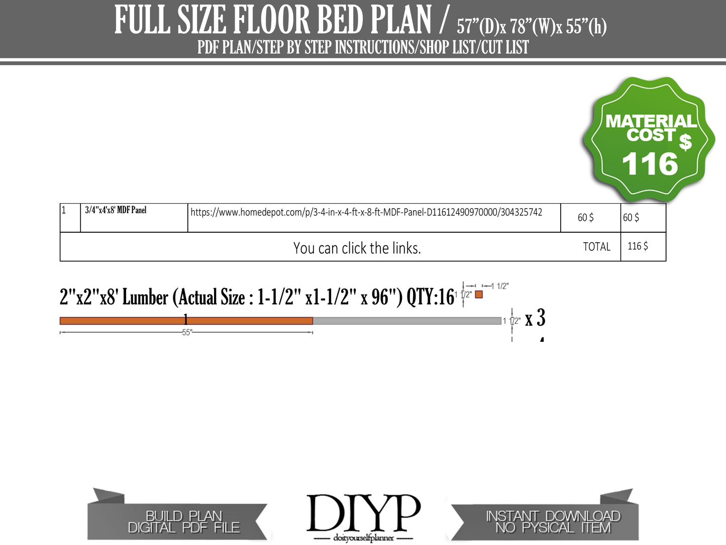 Full size Montessori Kids' Bed Woodworking Plans