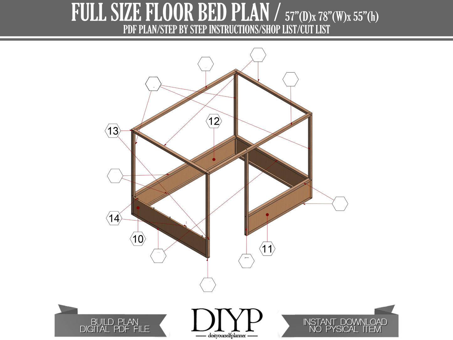 Full size Montessori Kids' Bed Woodworking Plans