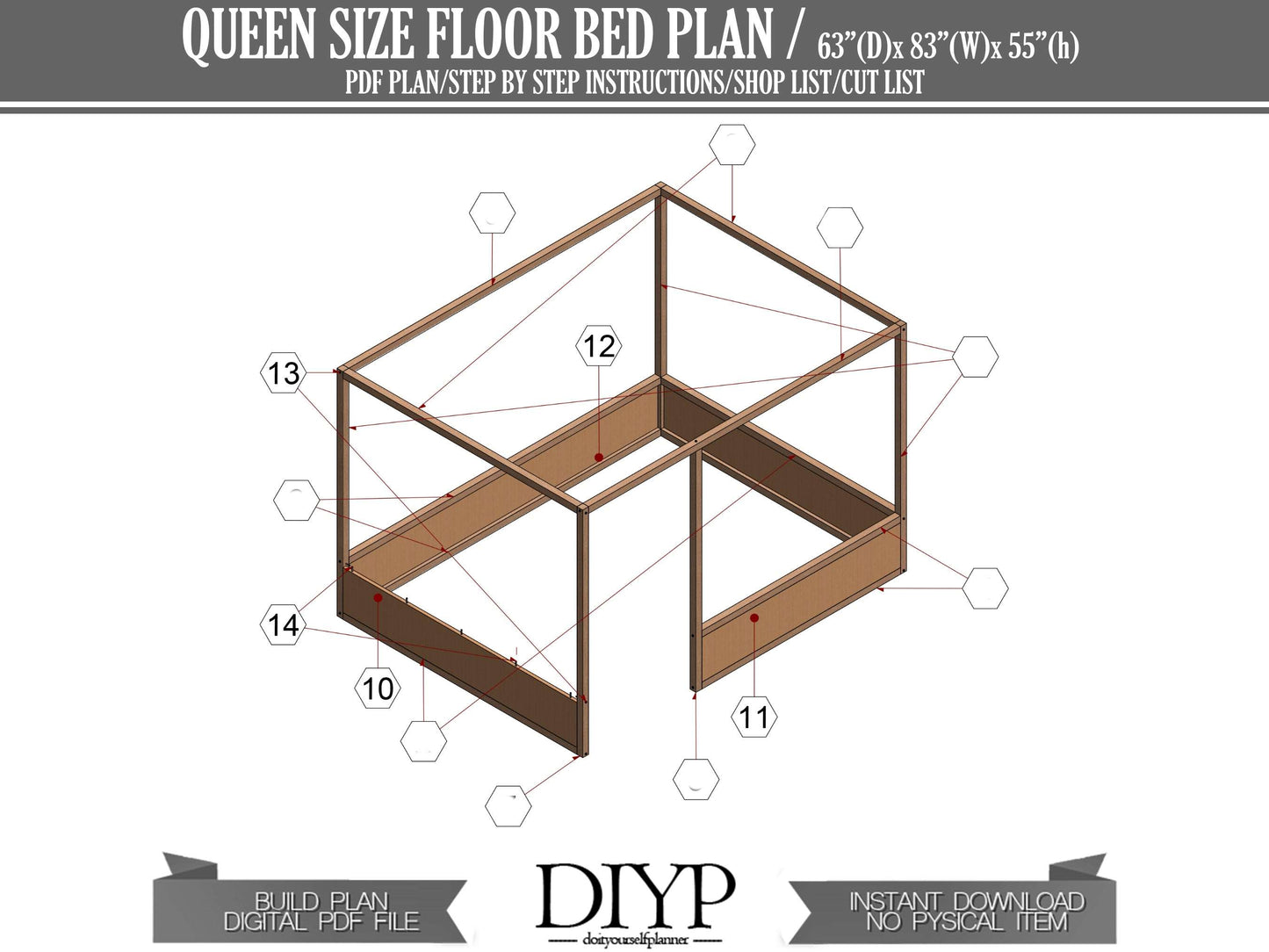 Create Your Dream Queen Size Floor Bed with Our Comprehensive DIY Frame Plan | Step-by-Step Build Animation Included!