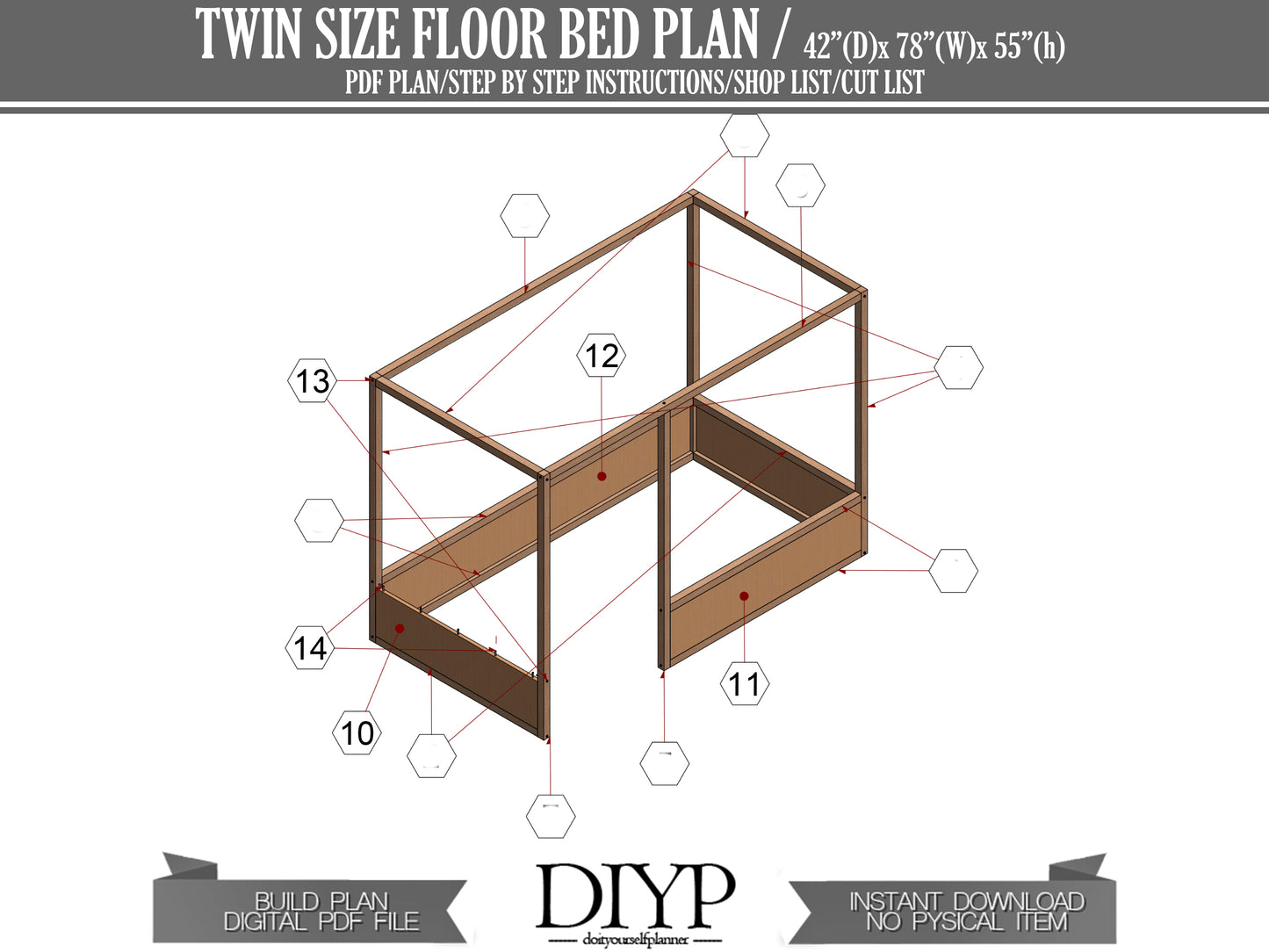Twin size Montessori Kids' Bed Woodworking Plans