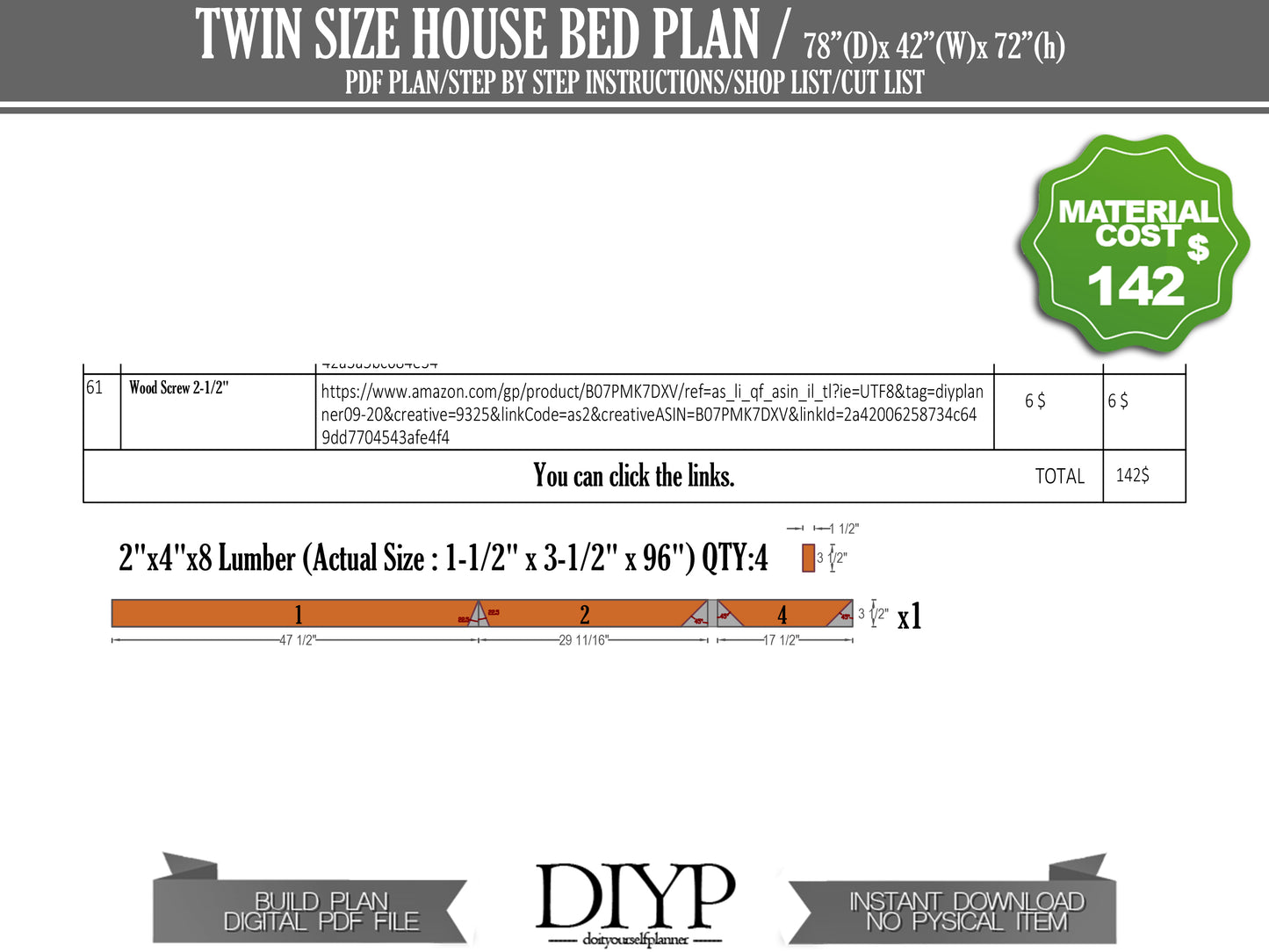 Twin Size House Bed with Wood Chimney Plans