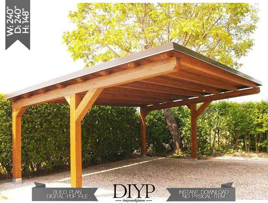Car Garage Plans Diy - Carport for Two Car - Canopy Plans - Wooden Car Port