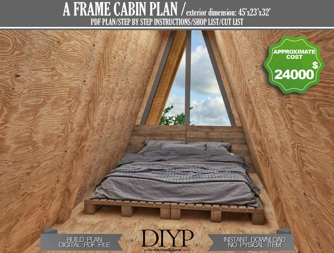 A Frame Cabin Plans, Wooden tiny house plan, Vacation House plan, Wooden house plan