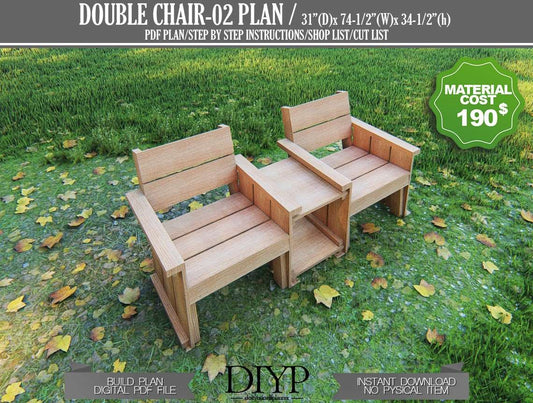 Wooden chair plans, two adirondack chair build plans, Two chair with table digital plans, diy plans for chiar