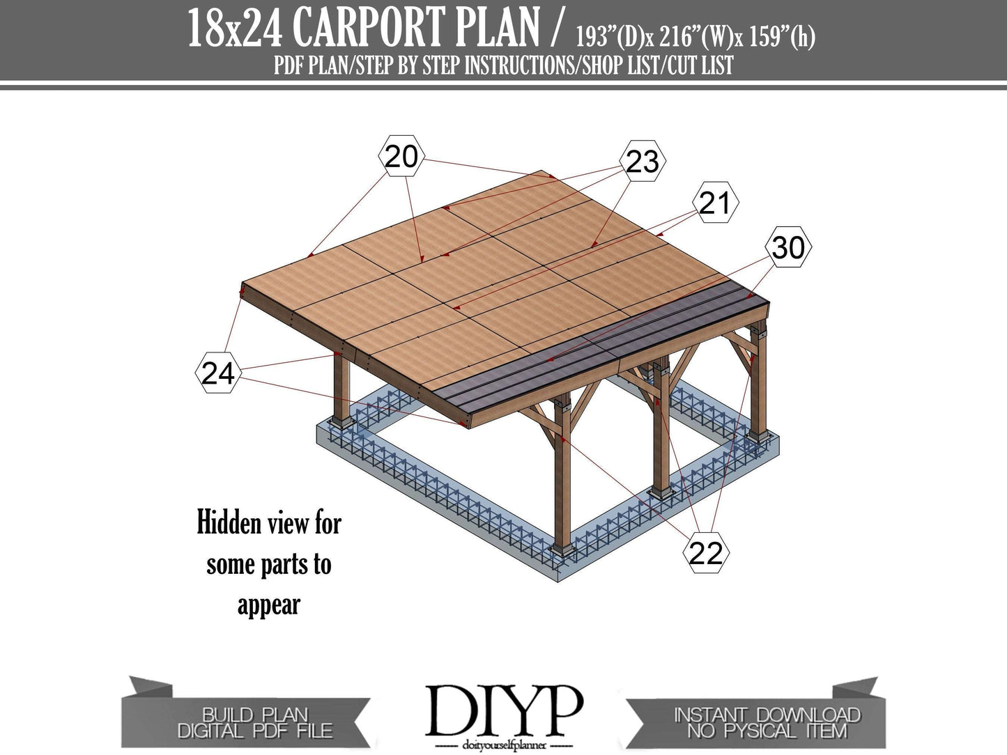 18x24 single slope Carport Plans Diy - Car Garage for Two Car - Wooden Car Port