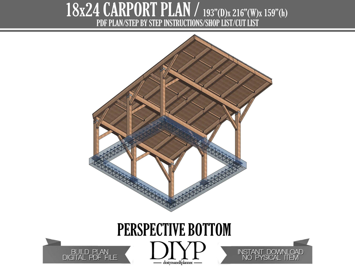 18x24 single slope Carport Plans Diy - Car Garage for Two Car - Wooden Car Port