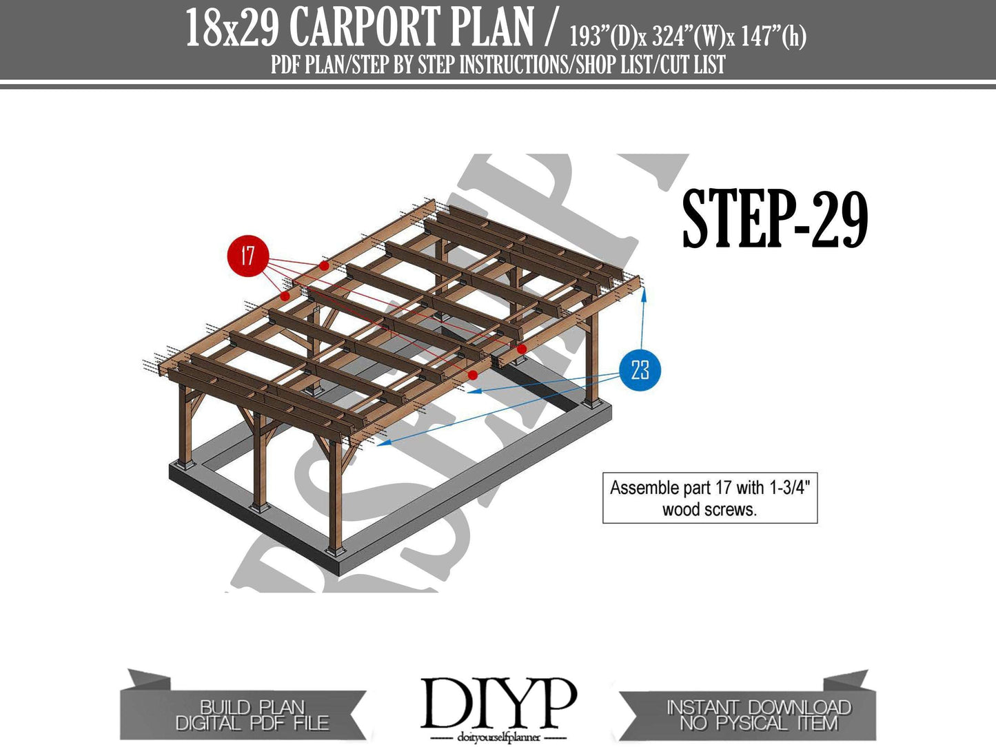 20x30 Carport Blueprint Plans - DIY Wooden carport - Downloadable Printable PDF