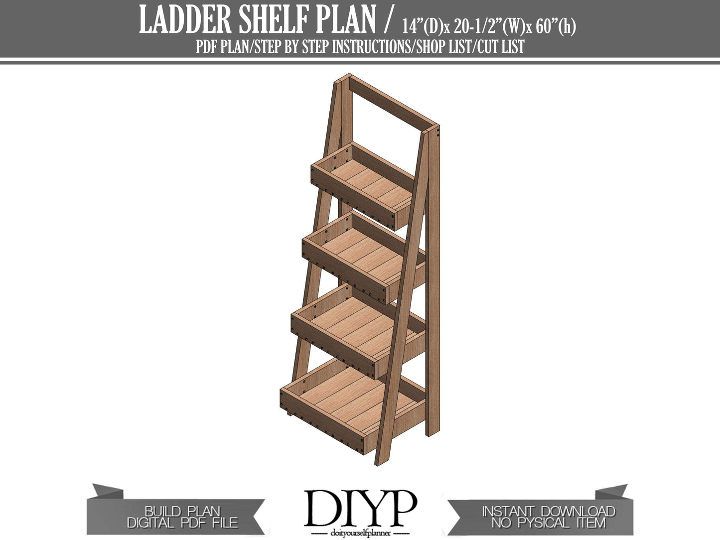 Digital PDF Build plans for Wooden Ladder Shelf - Woodworking plans Tiered Garden Ladder Box