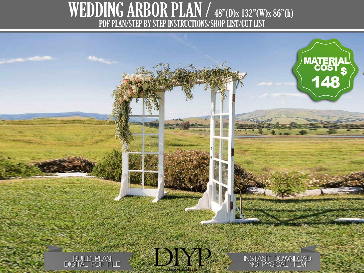 Double Door Wedding Arbor Plans - DIY plans for bohem wedding trellis - Build plans for wedding arch