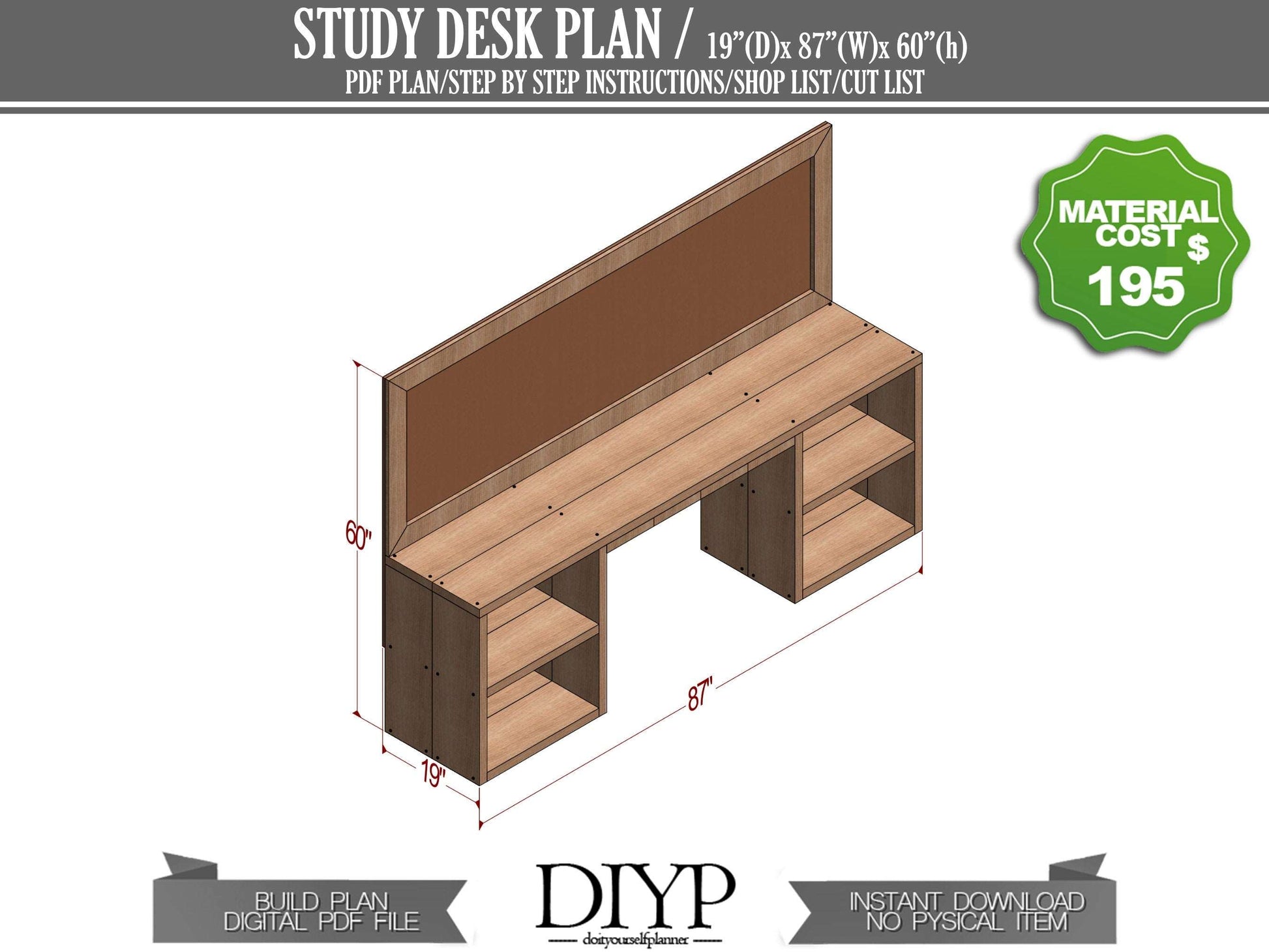 Diy build PDF plan for wooden study table - Build your own affordable Study Desk