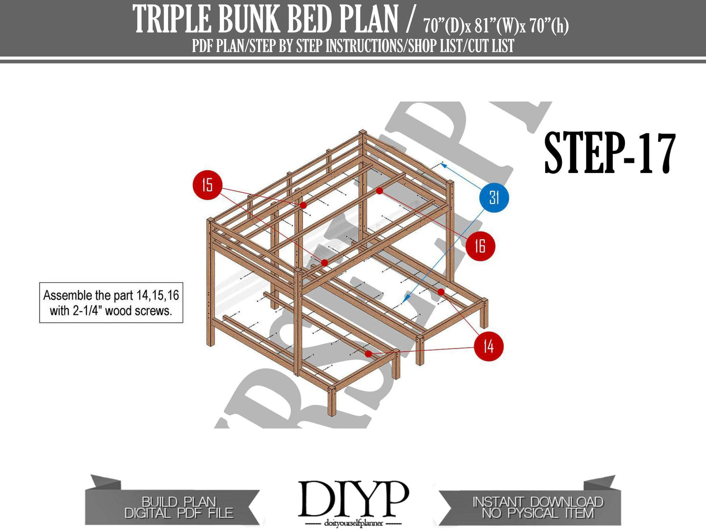 Wooden Triple Bunk Bed Plans - Full over 2 Twin Bunk Bed for Kid's - Make your own bunk bed