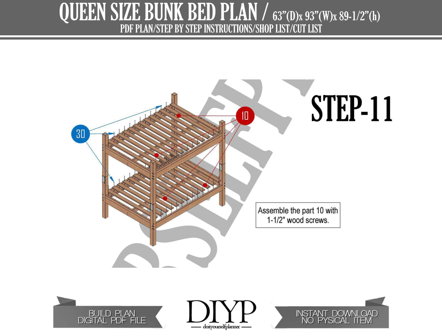 Queen Size Bunk bed plan  -  Triple bed build plans - queen loft bed
