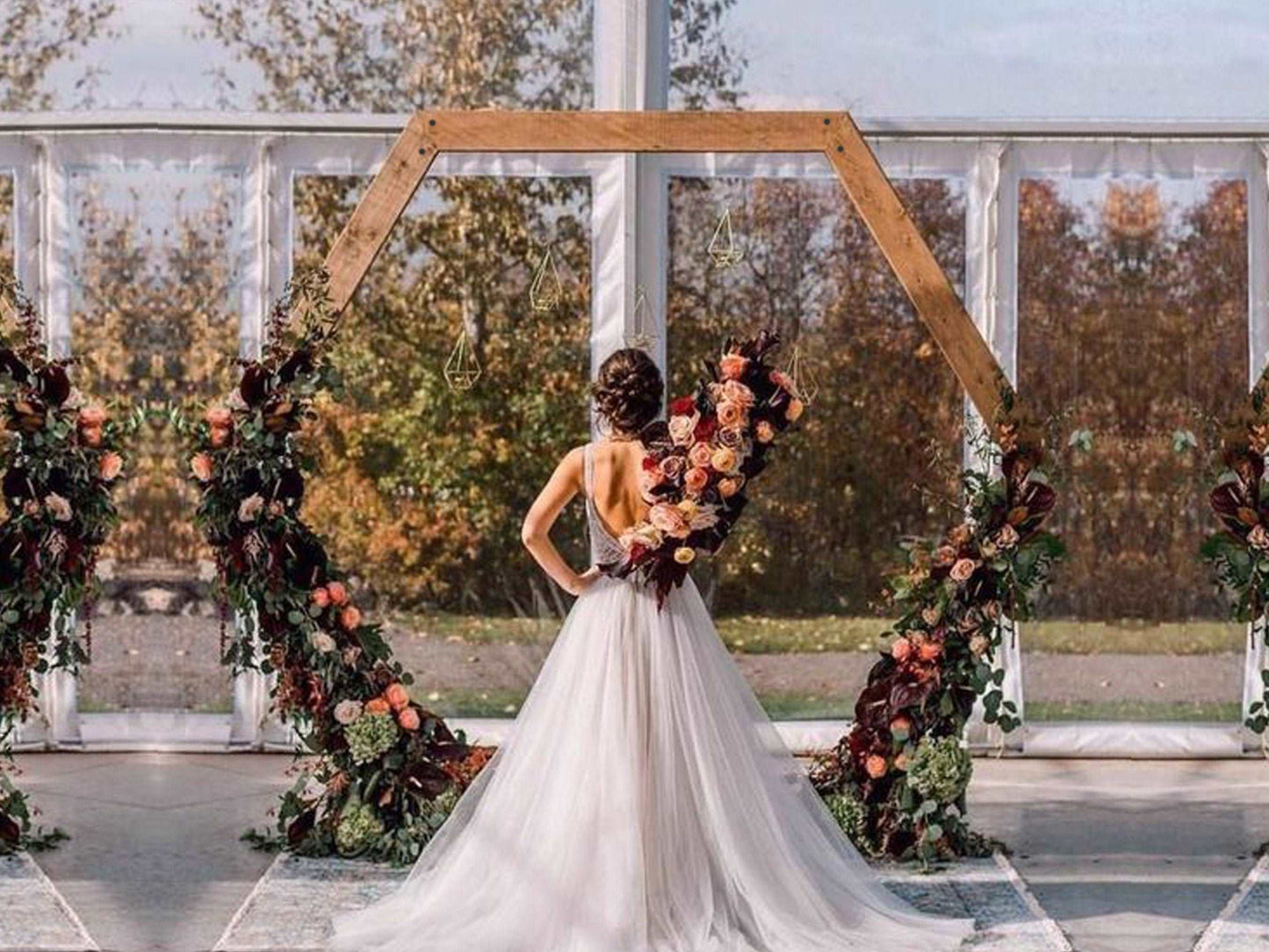 Portable hexagon wedding arbor plan - wedding arch ideas