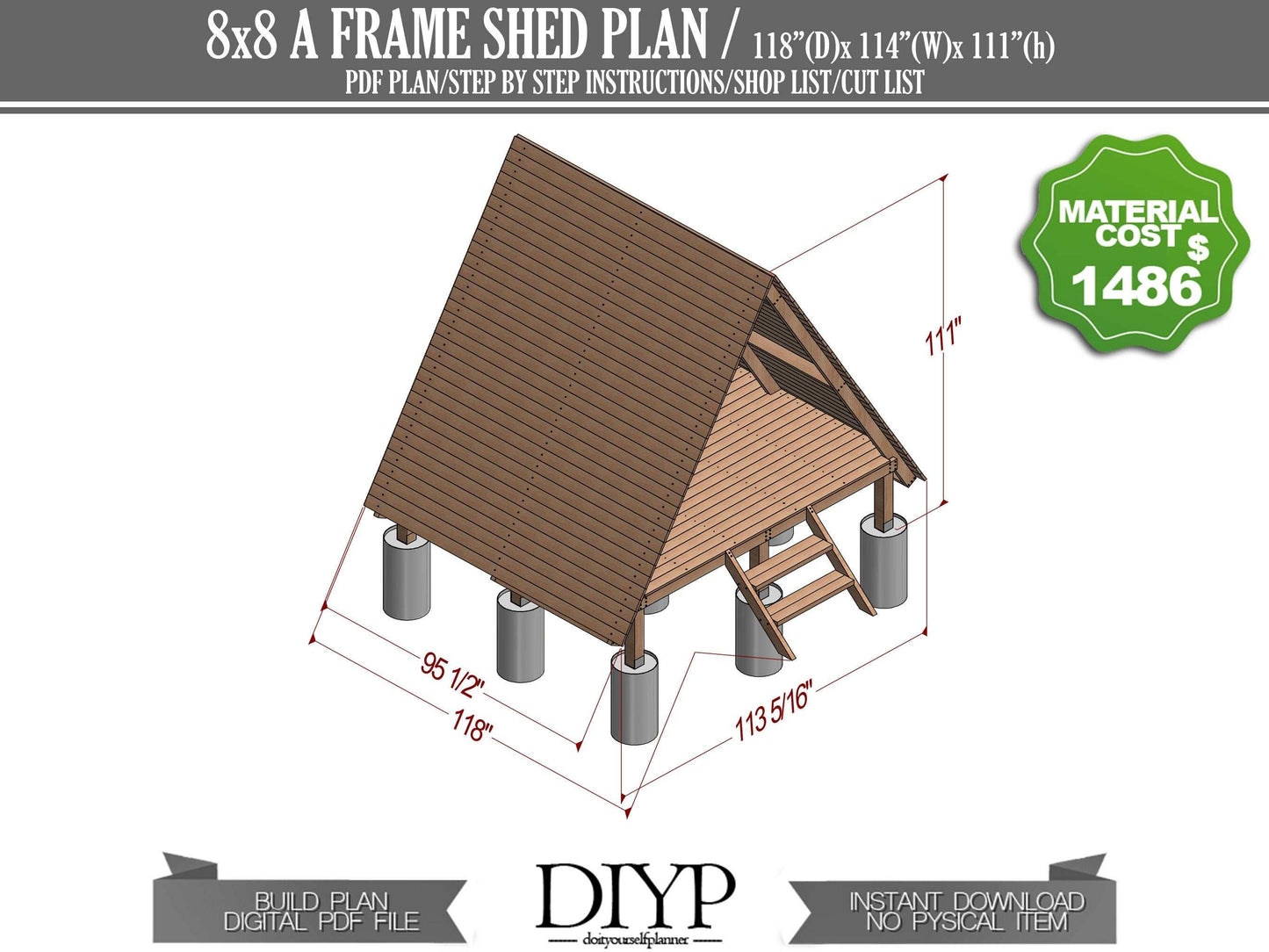 8x8 Tiny House Plans - A Frame Playhouse , Tiny Cabin Build Plans