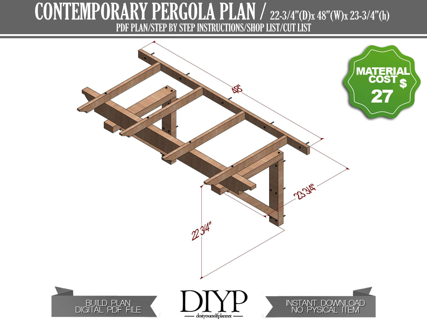 4 ft window Trellis Plan - DIY arbor plans - Door garage arbor - cottage door pergola plans - DIY trellis