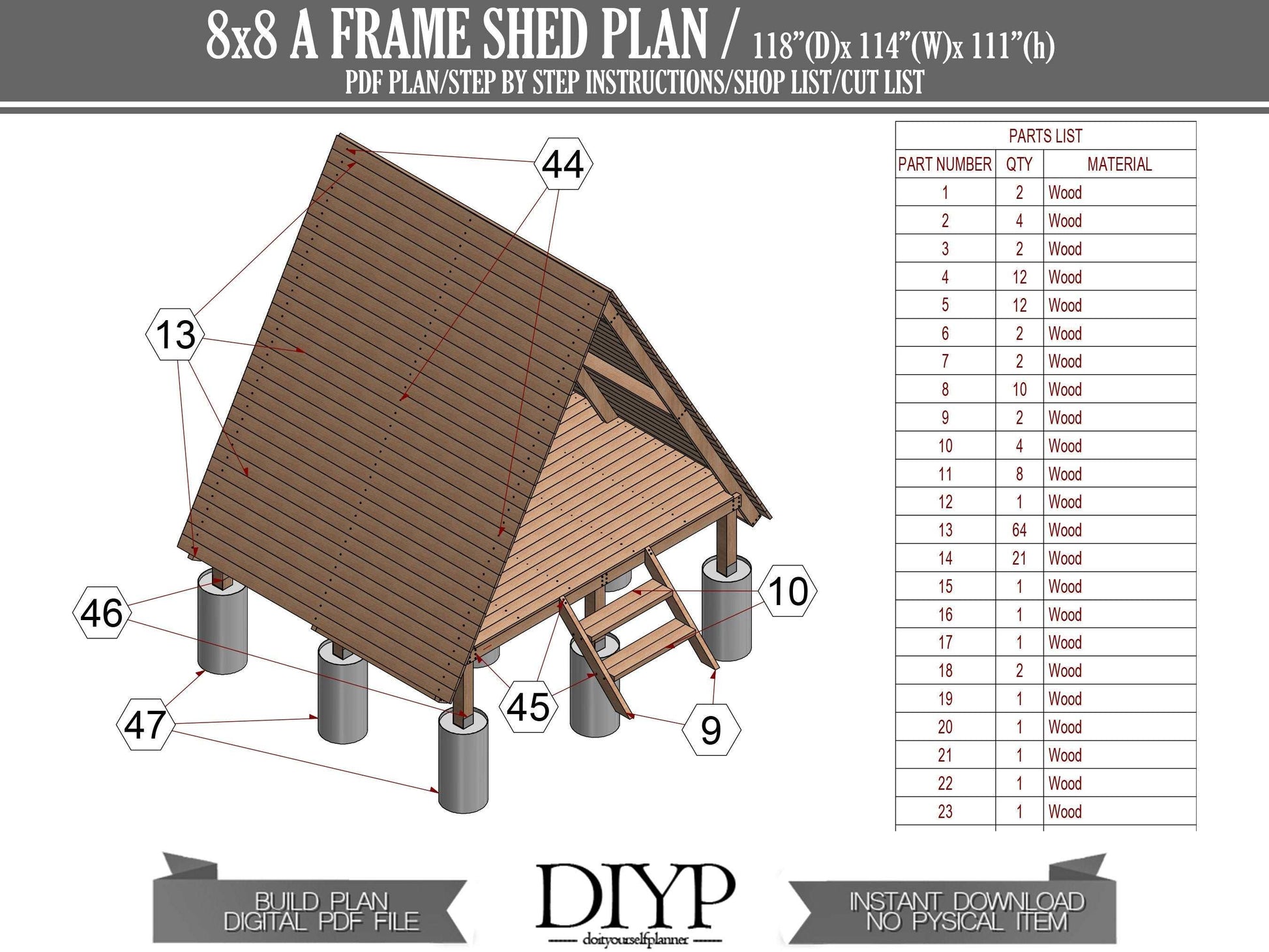 8x8 Tiny House Plans - A Frame Playhouse , Tiny Cabin Build Plans