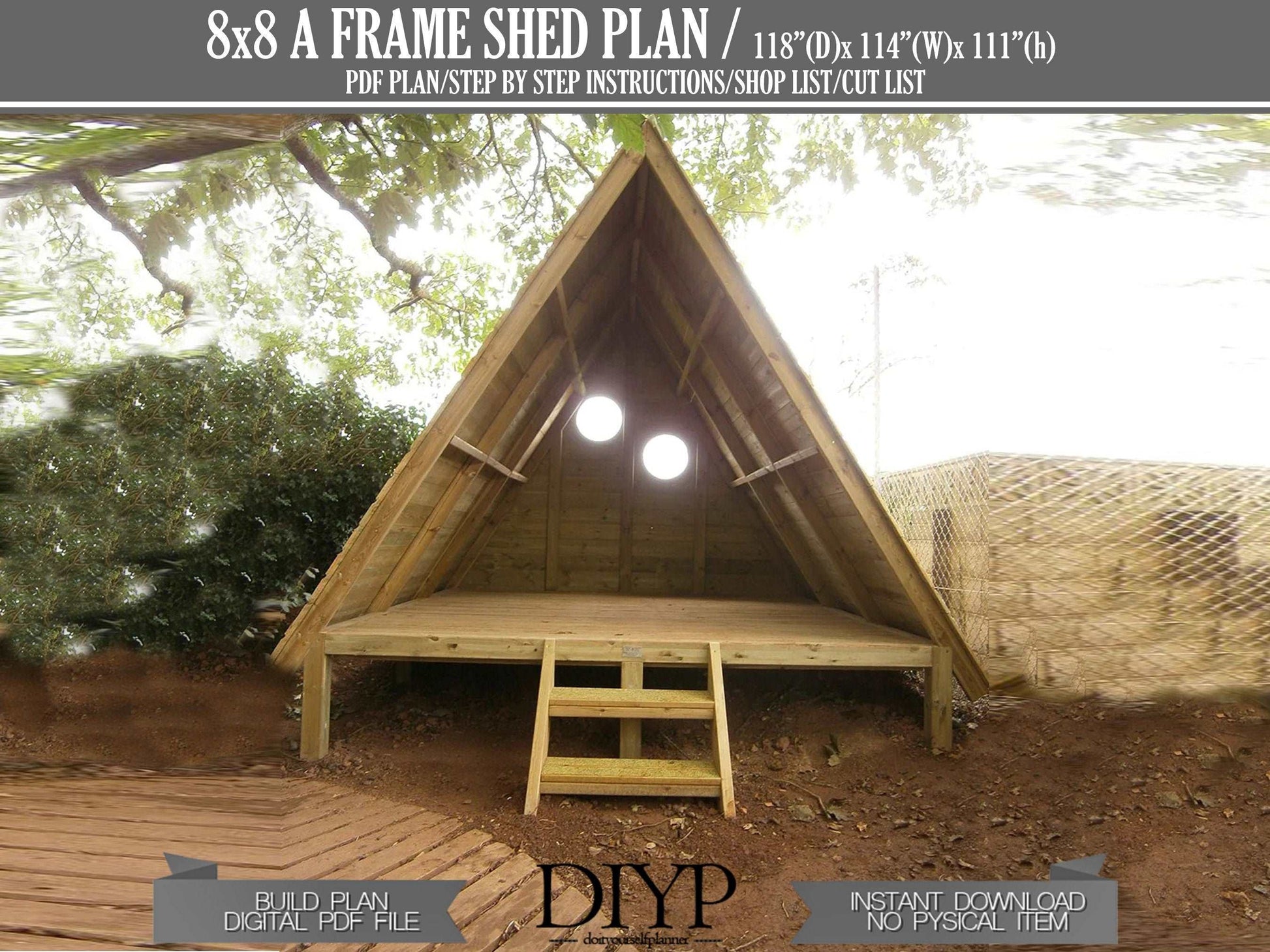 8x8 Tiny House Plans - A Frame Playhouse , Tiny Cabin Build Plans