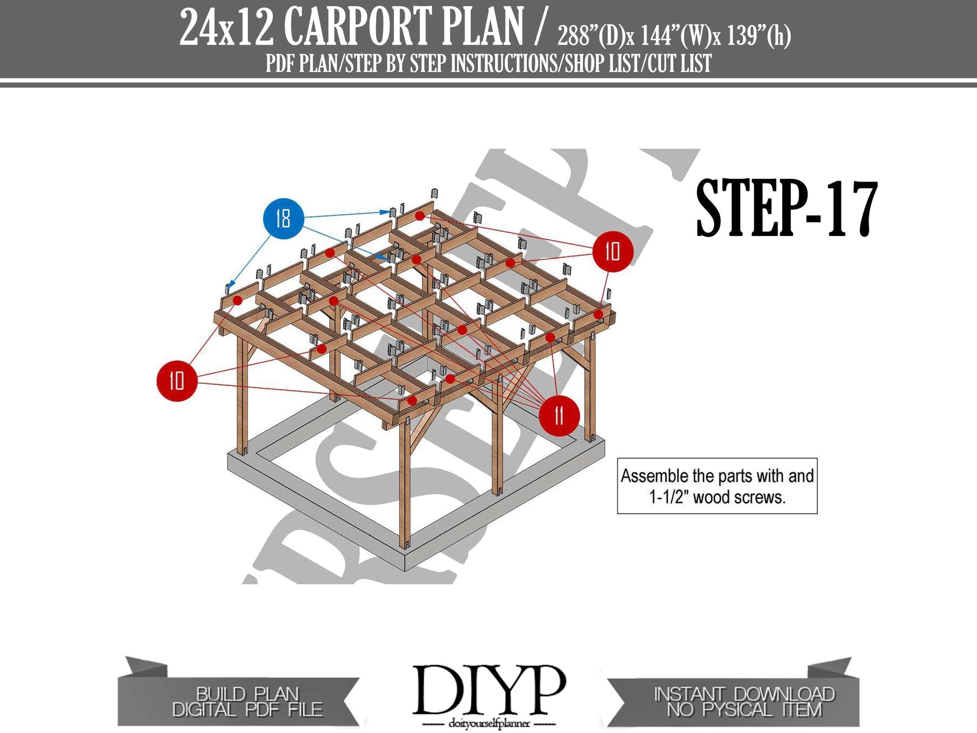 12'x24' Carport Plans DIY Wooden car garage - Download Printable PDF