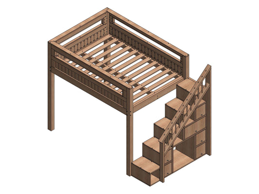 Multifunctional Queen Size Bunk Bed with storage area Plan - Modern bedroom ideas build plans - queen size loft bed