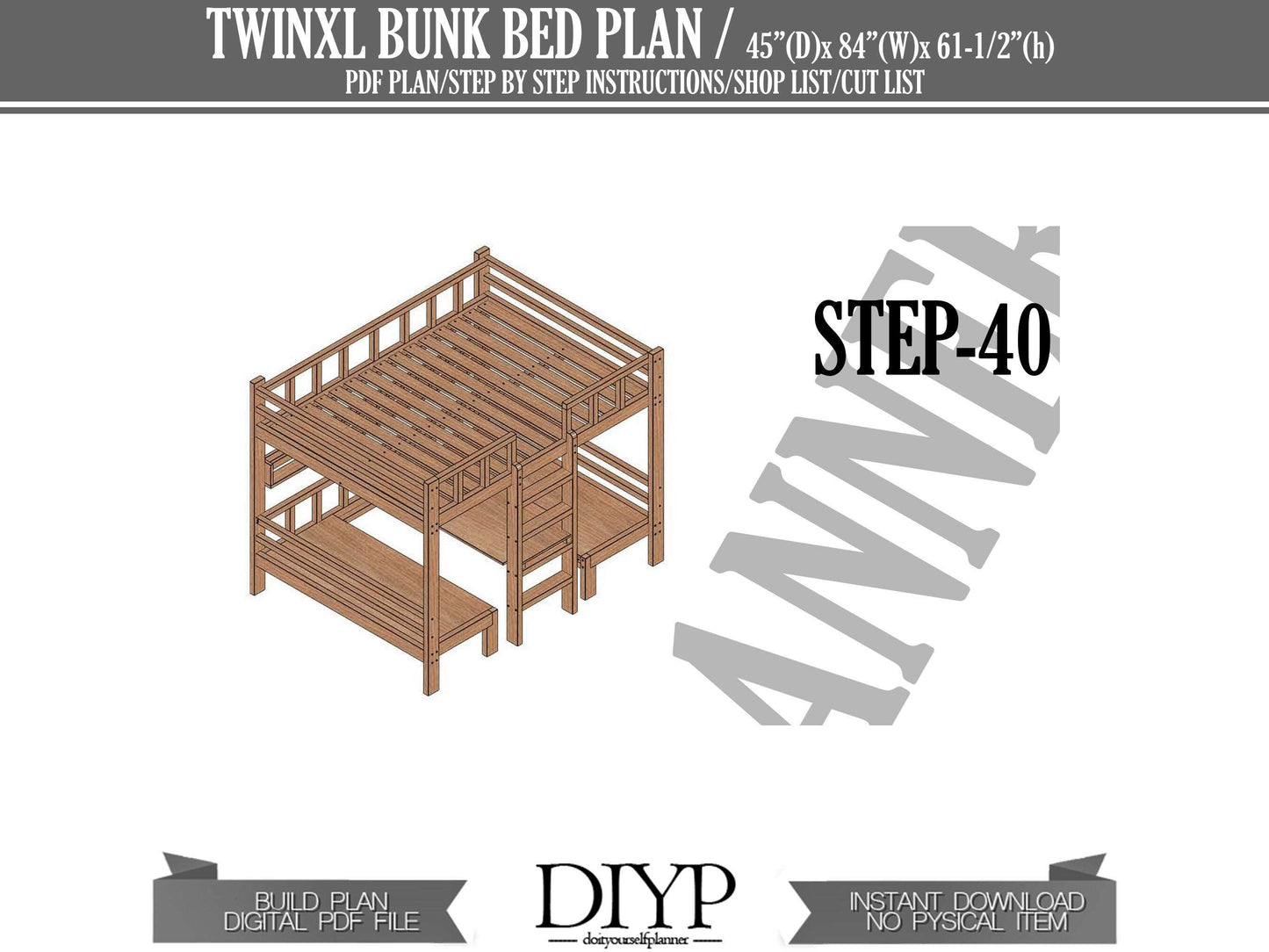 Multifunctional TwinXL Bunk bed with desk plans , loft bed, Multifunctional bunk bed with table, Modern study room ideas build plans