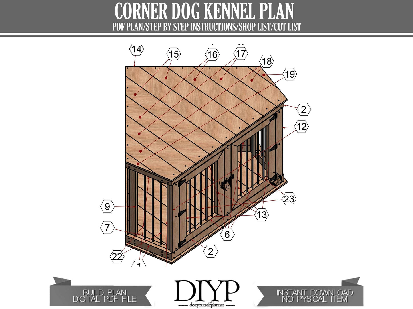 Corner Dog Crate plan - Corner dog kennel - Build own Easy and Cheap dog crate