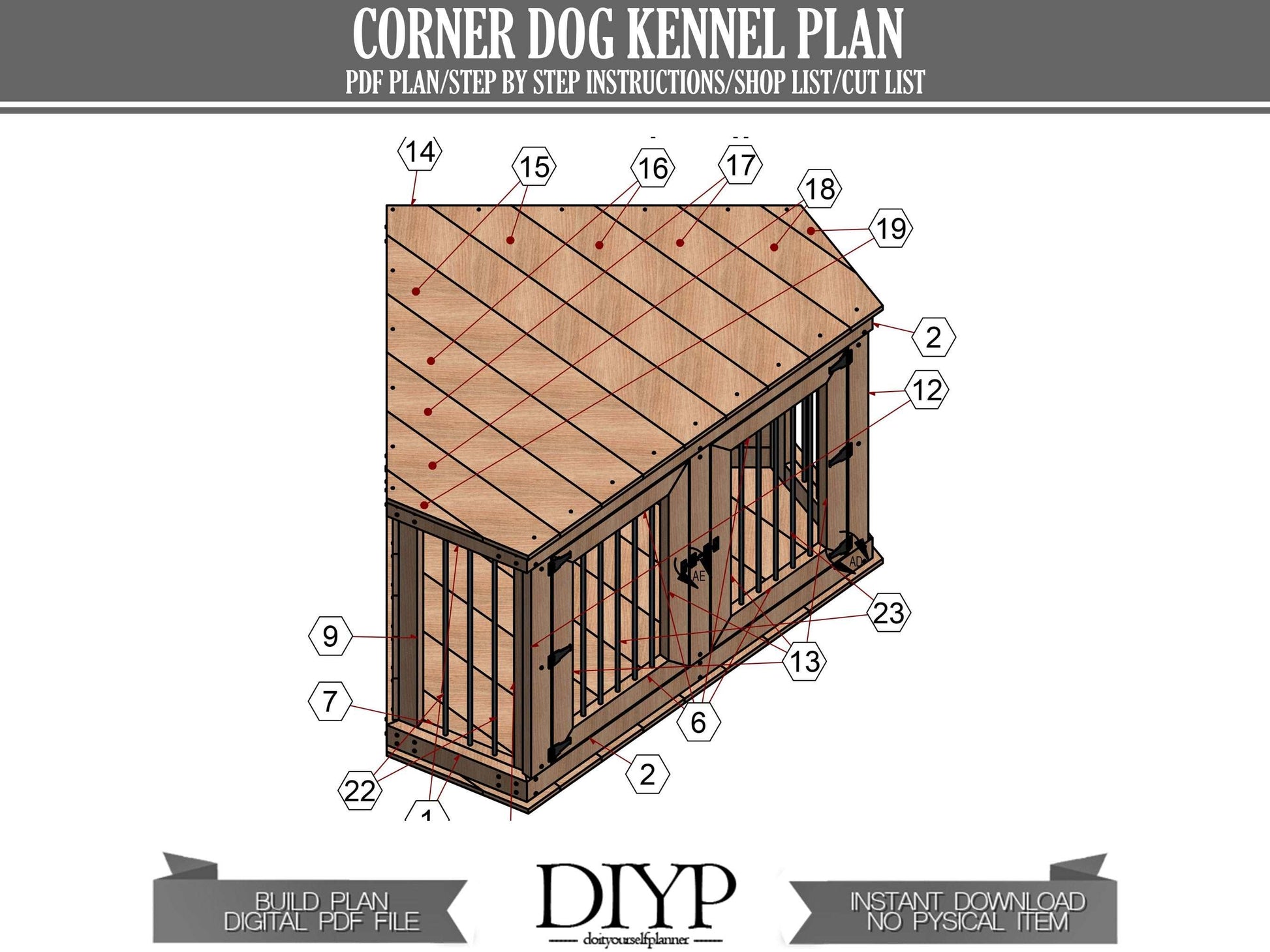 Corner Dog Crate plan - Corner dog kennel - Build own Easy and Cheap dog crate