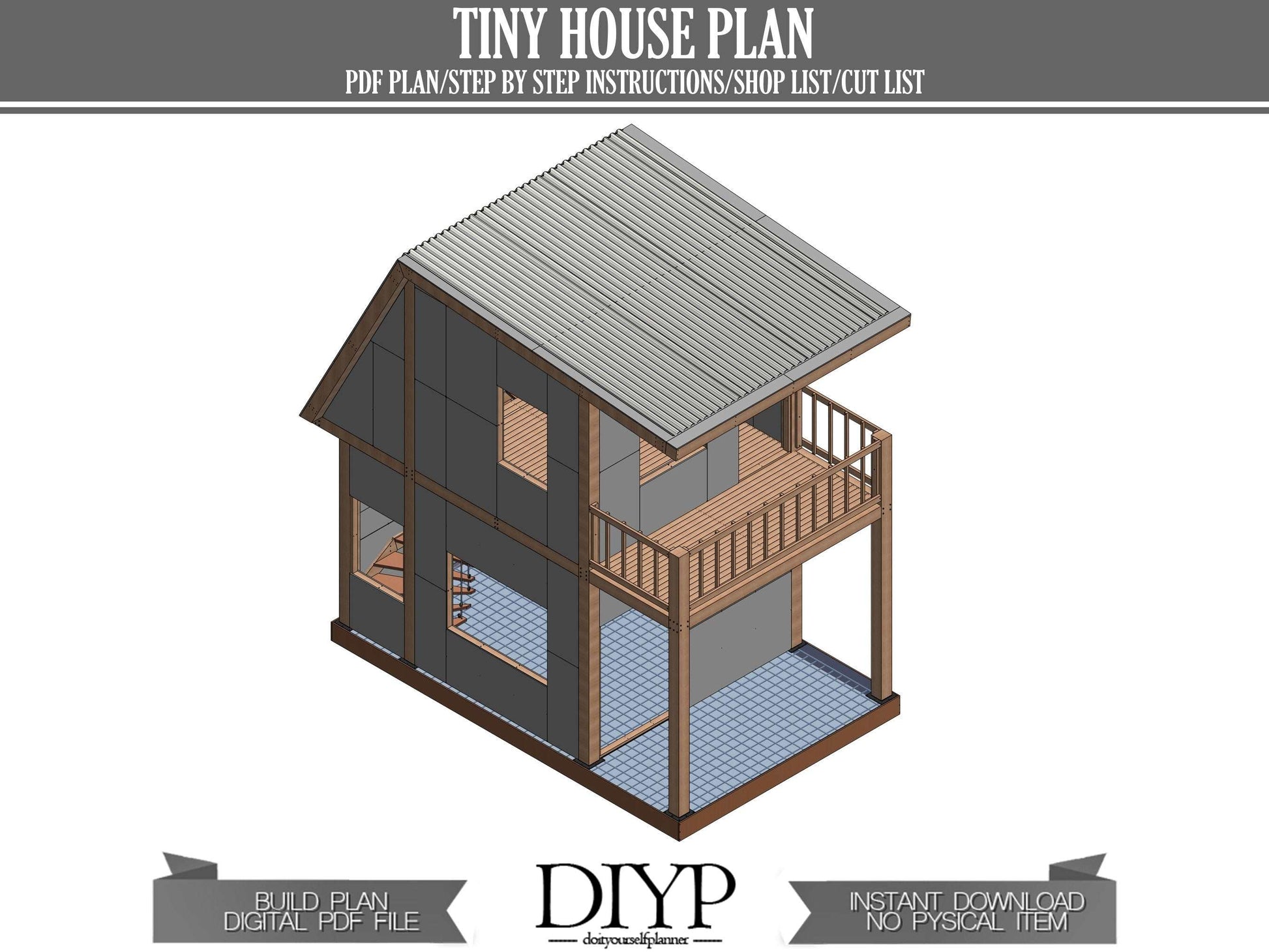 Tiny house plans , 2 story 1 bedroom house architectural plan , modern tiny home blueprint