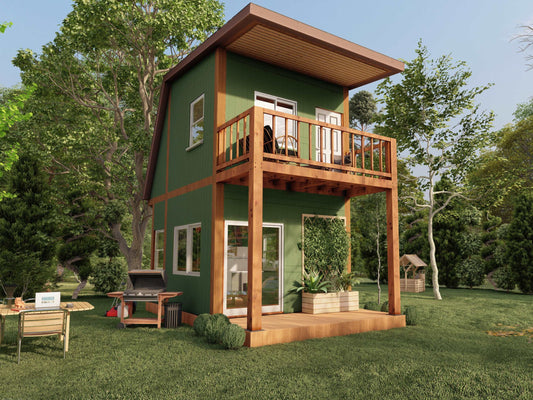 Tiny house plans , 2 story 1 bedroom house architectural plan , modern tiny home blueprint