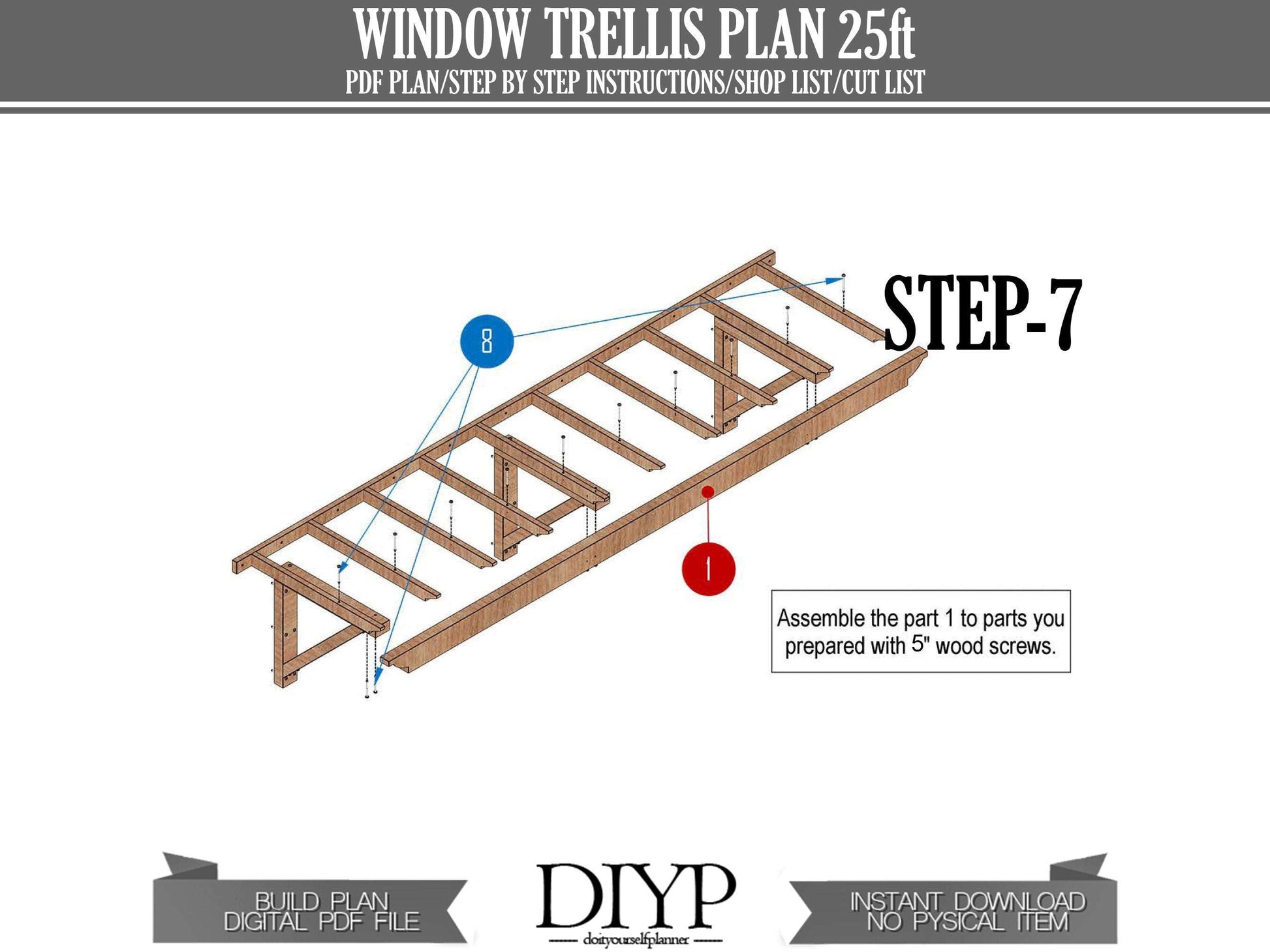 25ft Trellis plans - Windows trellis Plans - Wood windows door pergola - attached pergola plans